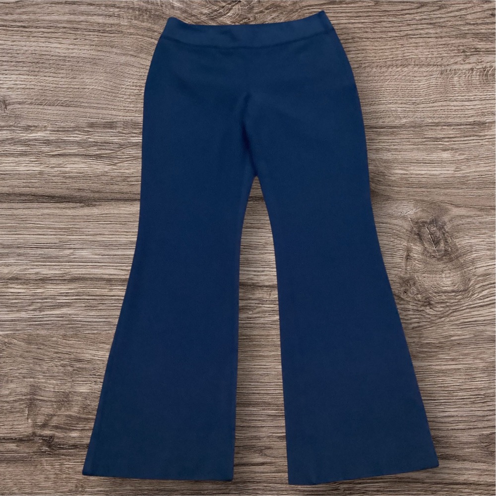 Cabi Navy Blue High Waist Flare Leg Trousers Side Zip Stretch Pants Size 6